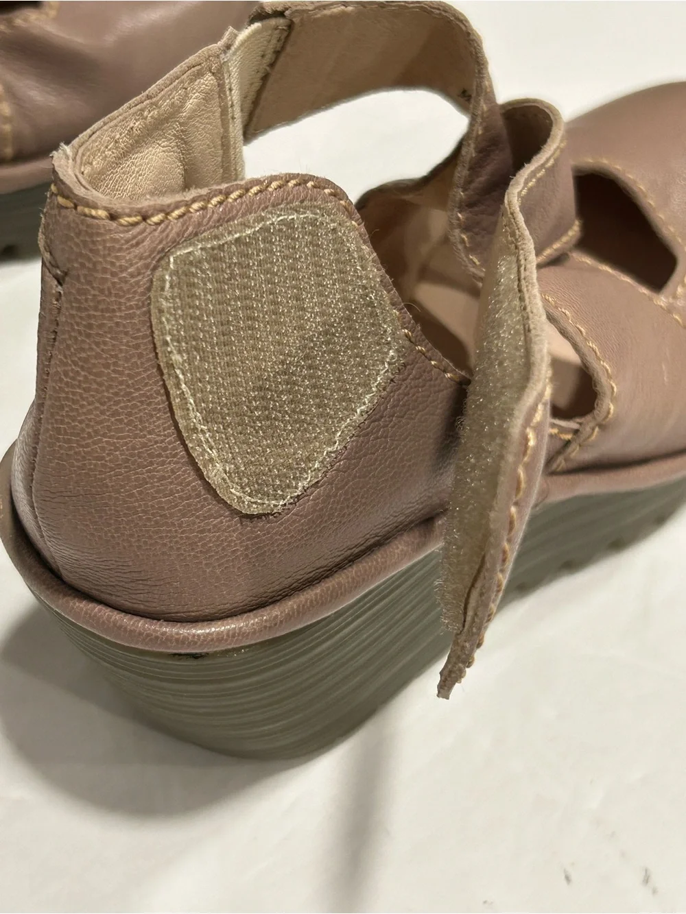 Fly London Yogo Leather Criss Cross Strap Wedge Pump Shoes Taupe EU 36 US 5-5.5